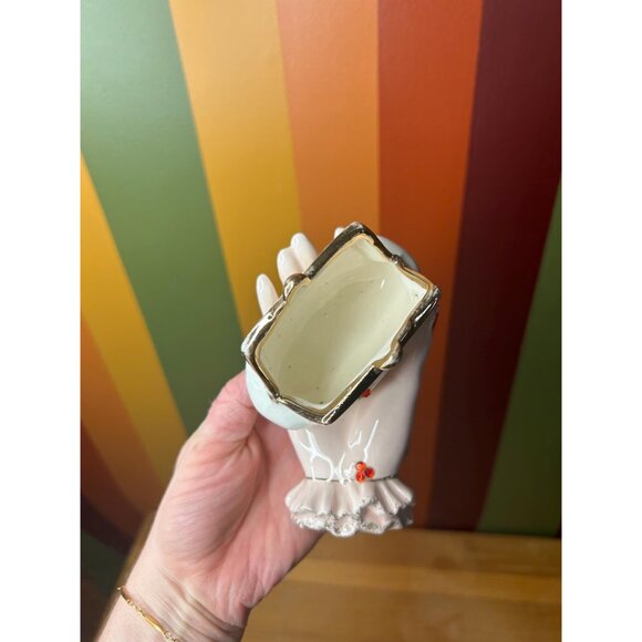 Bone China hand catch all flowers trinket dish vintage coin bag purse - Picture 2 of 8